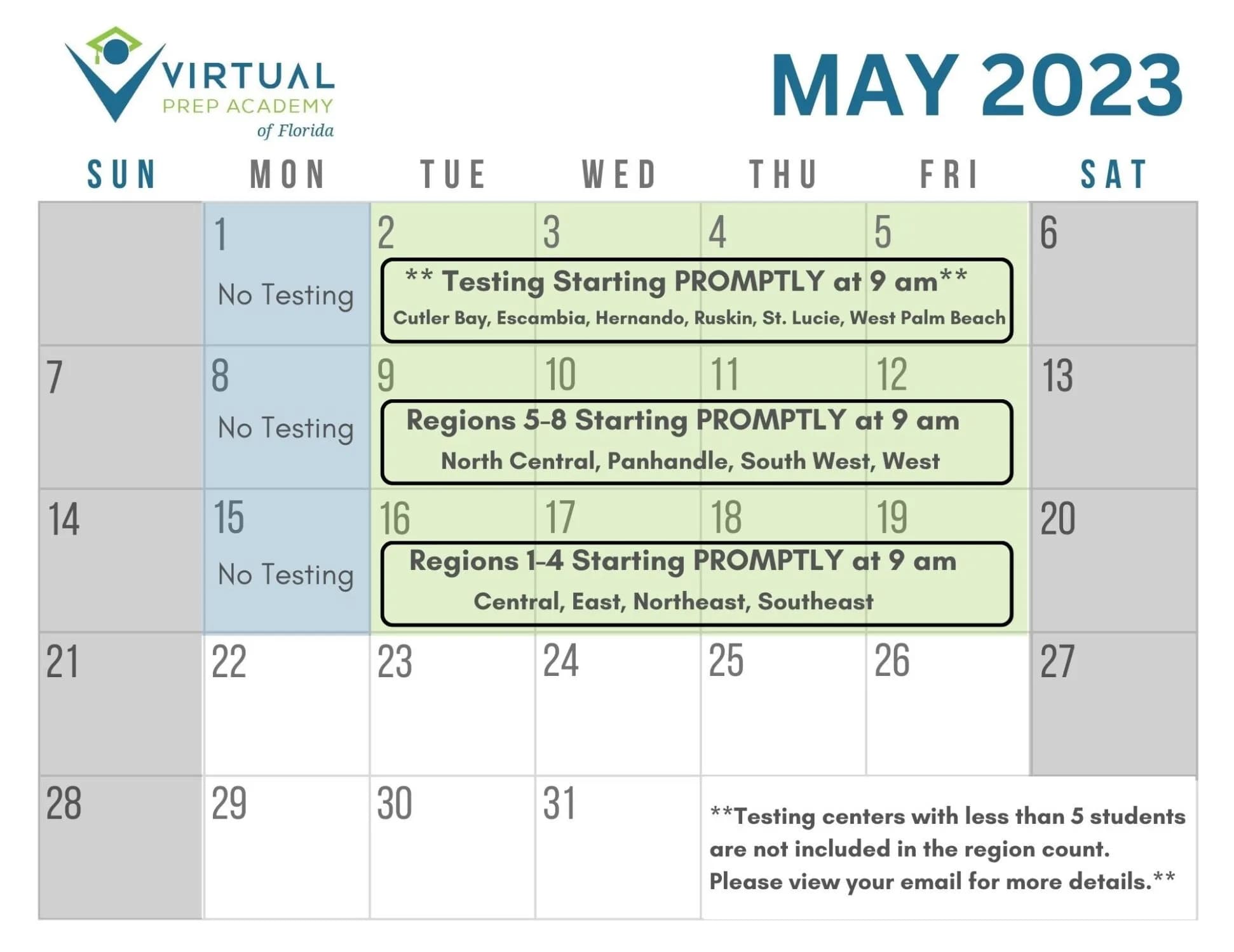 state testing calendar May 2023